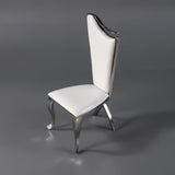 Modern Upholstered Dining Chairs Set of 2 High Back Side Chair Stainless Steel Legs White & Silver