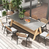 9Pcs Mid Century Modern Outdoor Dining Set Rectangle Table & Aluminum Rattan Chair Gray