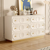 Luxurious Art Deco Cream Dresser – 6 Drawer Horizontal Storage Cabinet with Gold Accents White