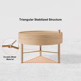 Modern Round Wood Rotating Tray Coffee Table with Storage & Metal Legs Natural