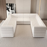 Modern L-Shaped Boucle Modular Sectional Sofa & 4-Seater Sofa White