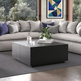 Japandi Square Coffee Table with 4 Drawers Storage & Wooden Pedestal Black