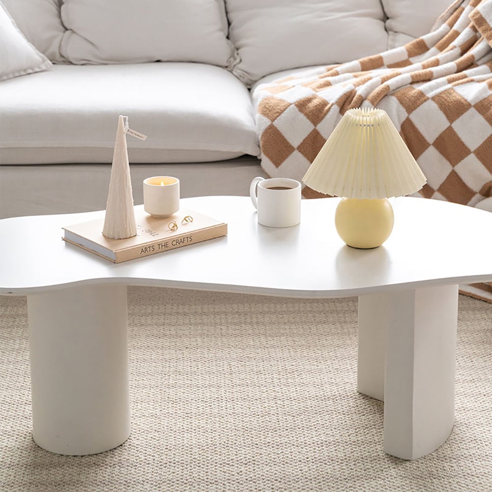 Japandi Funky Wood Coffee Table with Abstract Cloud Shaped White