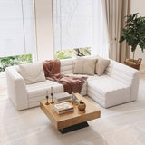 Modern L-Shaped Boucle Modular Sectional Sofa & 4-Seater Sofa White