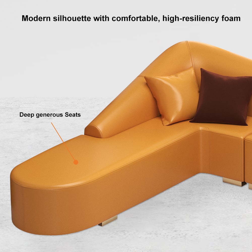 Modern L-Shaped Corner Sectional Sofa for Living Room Faux Leather Upholstery Orange