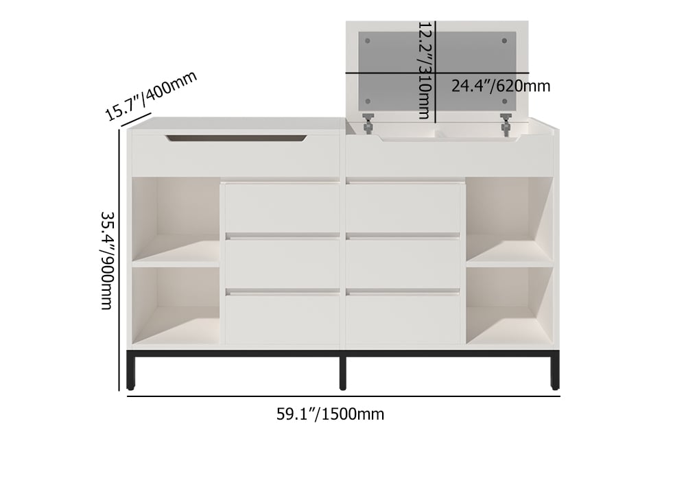 8 Drawer Modern White Double Dresser Wide Cabinet with Flip-Top Mirror & Shelves White