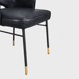 Black Faux Leather Upholstered Dining Chair High Back with Arm Metal Leg Black & Gold