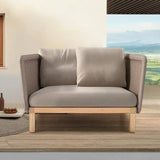 Outdoor Armchair Sofa with Cushion Pillow Accent Chair in Solid Wood Bottom Khaki;Natural