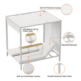 2-Person White Aluminum Outdoor Patio Daybed with Canopy & Walnut Lift Top Coffee Table White