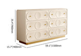 Luxurious Art Deco Cream Dresser – 6 Drawer Horizontal Storage Cabinet with Gold Accents White