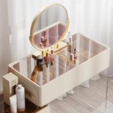 Modern Makeup Vanity with Tempered Glass Top and Stool Off-White