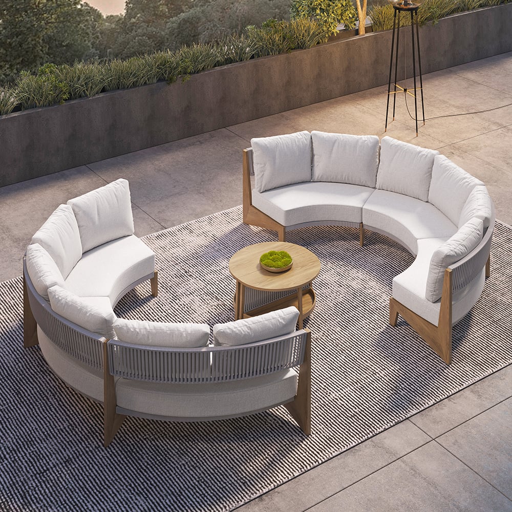 8 Pieces Farmhouse Curved Modular Outdoor Patio Sectional Sofa Set with Coffee Table White