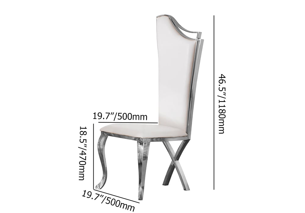 Modern Upholstered Dining Chairs Set of 2 High Back Side Chair Stainless Steel Legs White & Silver