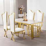 Modern Upholstered Dining Chairs Set of 2 High Back Side Chair Stainless Steel Legs White & Gold