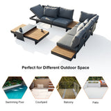 4 Pieces Modern L Shape Outdoor Sectional Sofa Set with Wood Coffee Table Gray