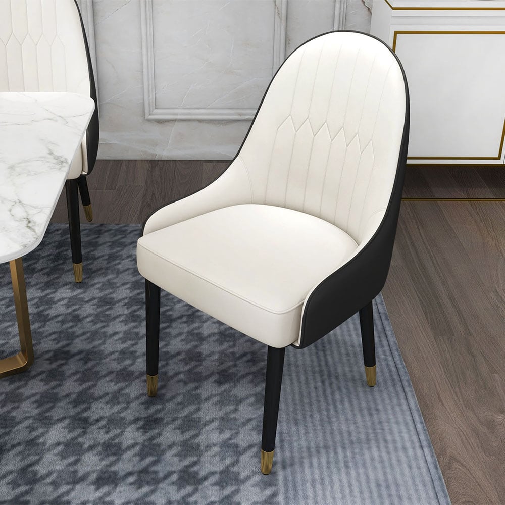 Modern PU Leather (Set of 2) Dining Chairs with Metal Legs White & Black