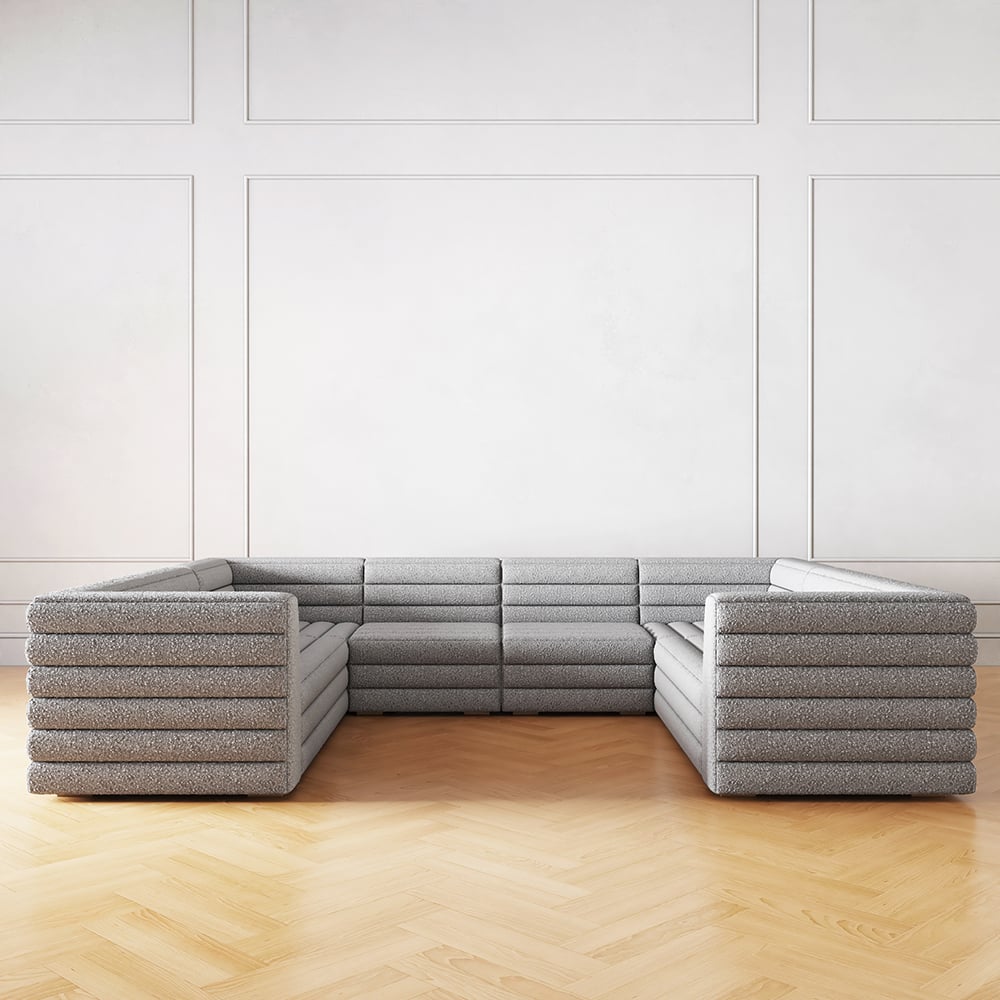 Modern L-Shaped Boucle Modular Sectional Sofa & 4-Seater Sofa Gray