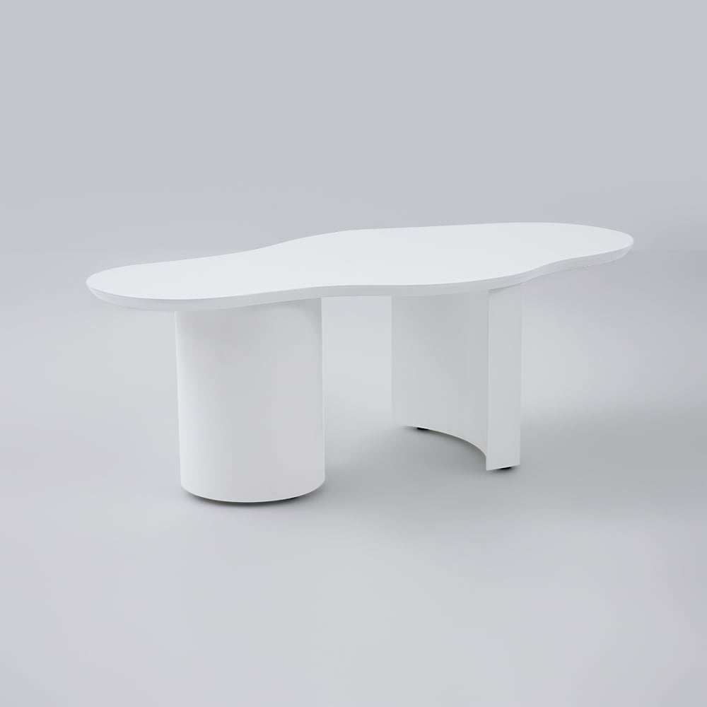 Japandi Funky Wood Coffee Table with Abstract Cloud Shaped White