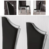 Modern Upholstered Dining Chairs Set of 2 High Back Side Chair Stainless Steel Legs Black & Silver