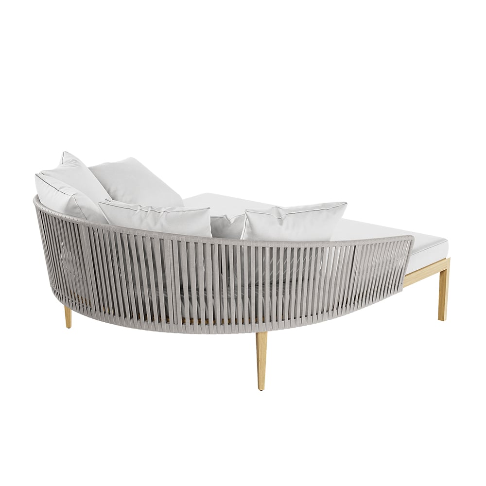 Modern Style Rattan Outdoor Daybed with Cushion Pillow in White White & Gray