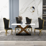 Modern Upholstered Dining Chairs Set of 2 High Back Side Chair Stainless Steel Legs Black & Gold