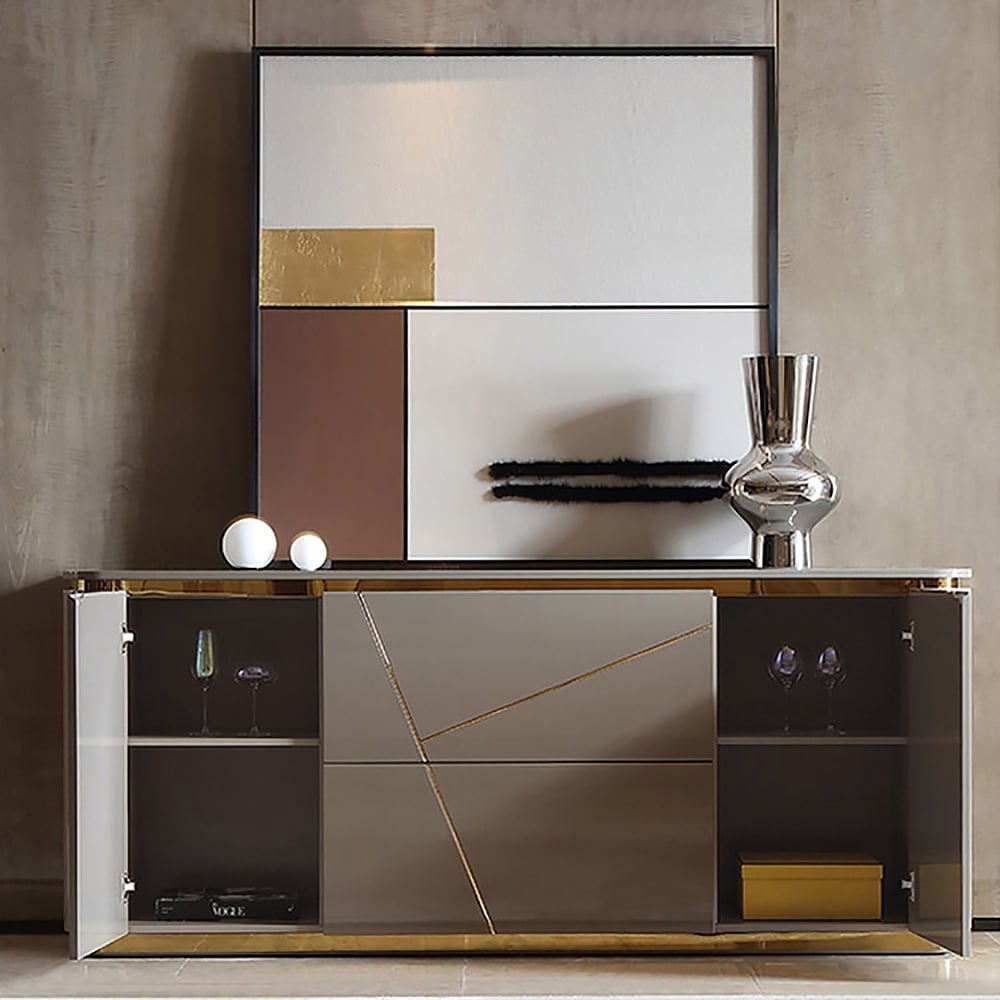 Janice Gray Sideboard Buffet with Drawer & Shelves Gold Sideboard Cabinet Gold & Gray