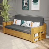 Gray & Brown Full Sleeper Sofa Cotton & Linen Convertible Sofa Bed with Storage Gray