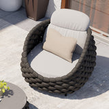 Tatta Modern Outdoor Swivel Chair 360 Degree Rotatable Gray Woven Rope Armchair Sofa Gray & Black