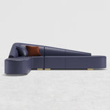 Modern L-Shaped Corner Sectional Sofa for Living Room Faux Leather Upholstery Blue