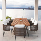 9 Pieces Outdoor Patio Dining Set for 8 Person with Rectangle Teak Table & Rattan Chairs Complete Set