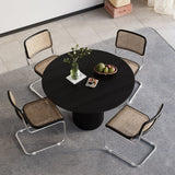 Japandi Round Small Dining Table for 2 Person Natural Wood Tabletop Black