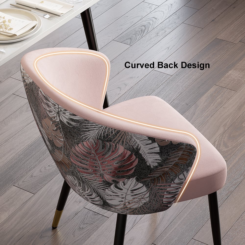 Upholstered Velvet Dining Chair Curved Back Modern Arm Chair Pink