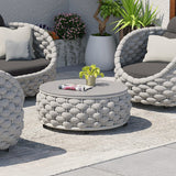 Tatta Sintered Stone-top Round Coffee Table with Textilene Rope Woven Base Gray