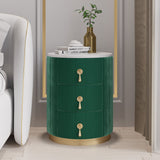 Modern Velvet Nightstand with Storage Sintered Stone Top Round Nightstand with 3 Drawers Green