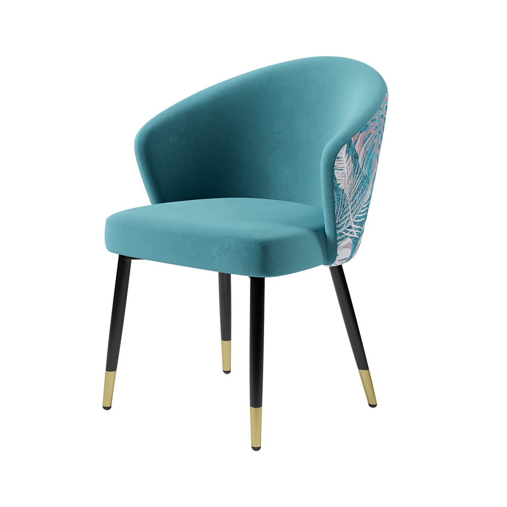 Upholstered Velvet Dining Chair Curved Back Modern Arm Chair Greenish Blue