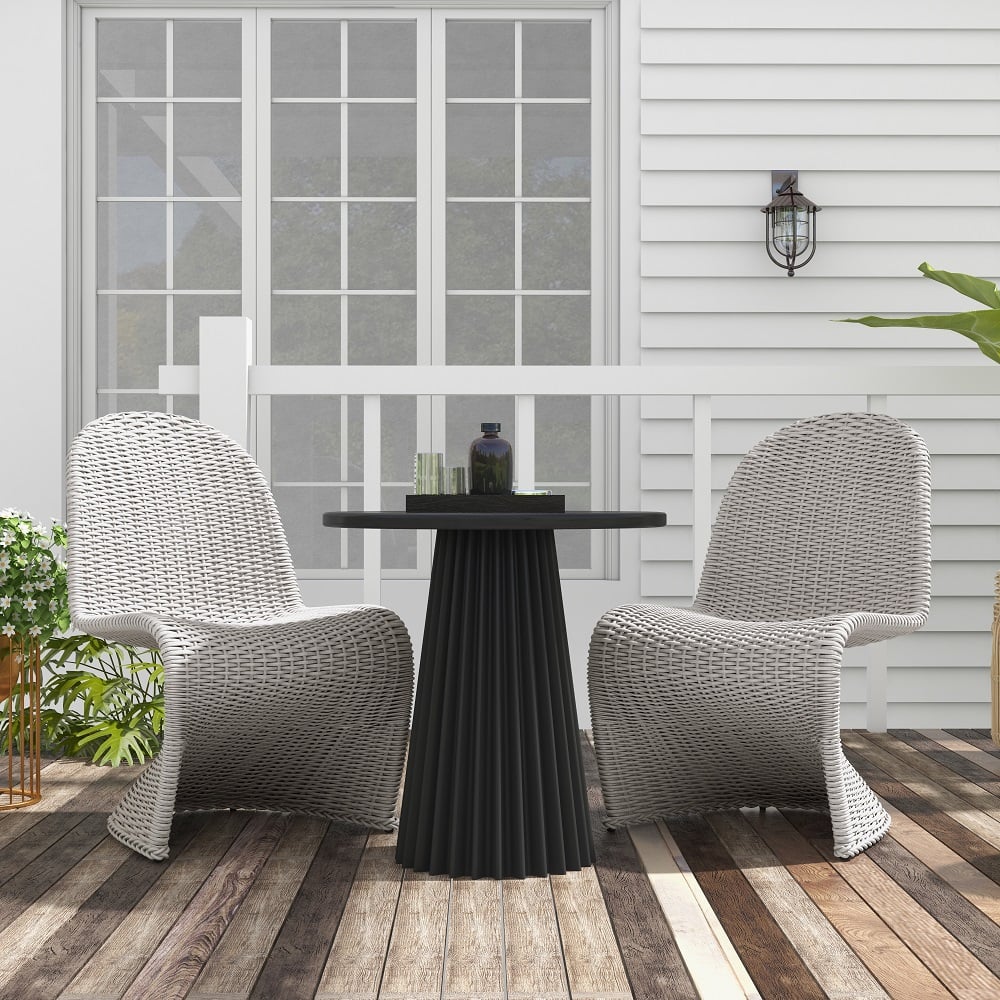 2 Pieces Coastal Aluminum & Woven Rattan Outdoor Patio Dining Chair Set in Gray Gray