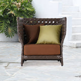 All-Weather Patio Club Chair Rattan Outdoor Club Chair with Cushion & Pillow Brown