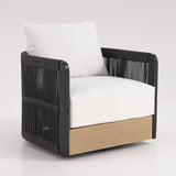 White Black Woven Rope Outdoor Swivel Chair Sofa 360 Degree Rotatable Coastal Patio Armchair Black