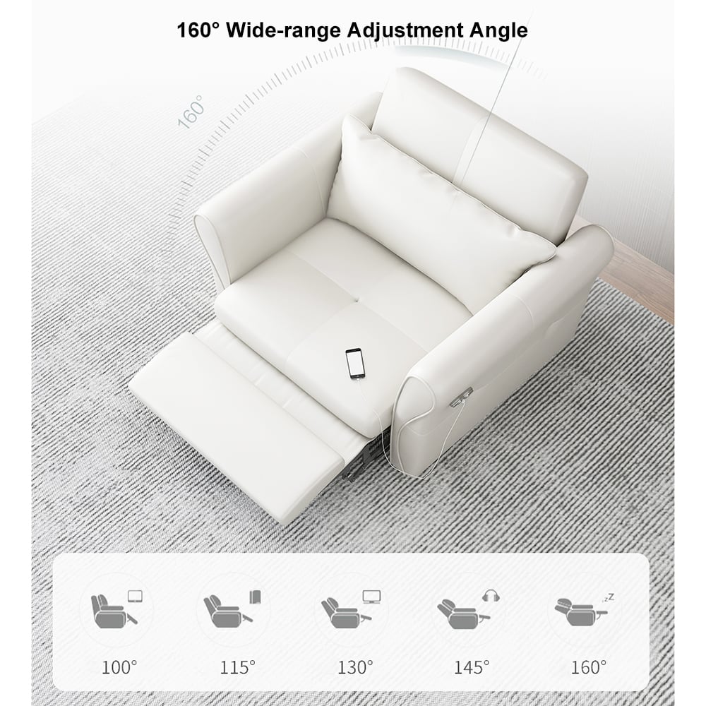 Power Reclining Sleeper Sofa Bed Convertible White Leath-Aire Tufted Upholstered US Plug