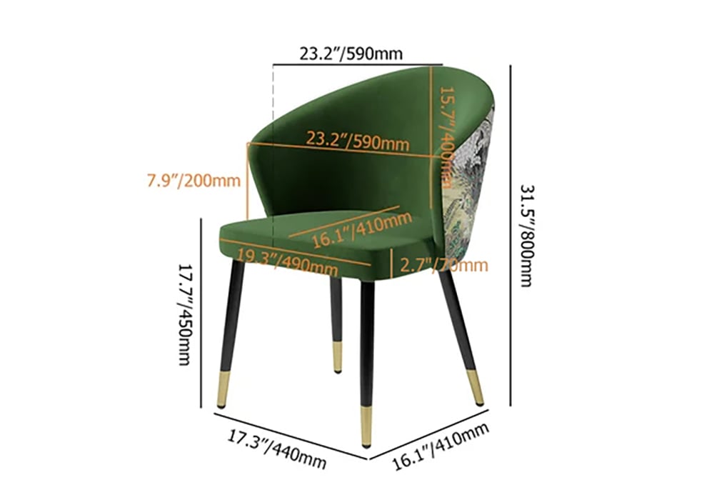 Upholstered Velvet Dining Chair Curved Back Modern Arm Chair Green