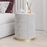 Modern Velvet Nightstand with Storage Sintered Stone Top Round Nightstand with 3 Drawers Gray