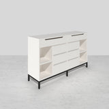 8 Drawer Modern White Double Dresser Wide Cabinet with Flip-Top Mirror & Shelves White