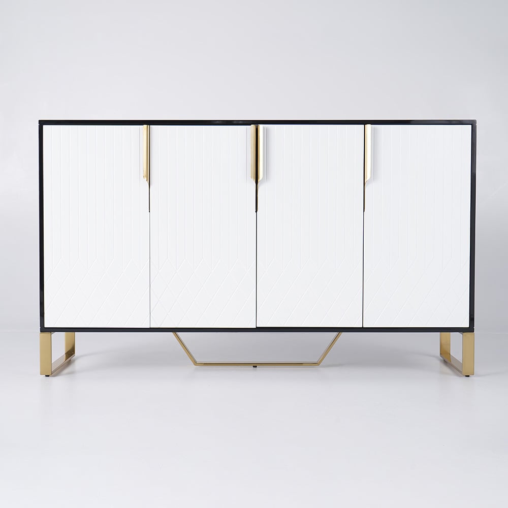 Aro Contemporary Sideboard Buffet 4-Door Sideboard Table Kitchen Buffet Table White & Black