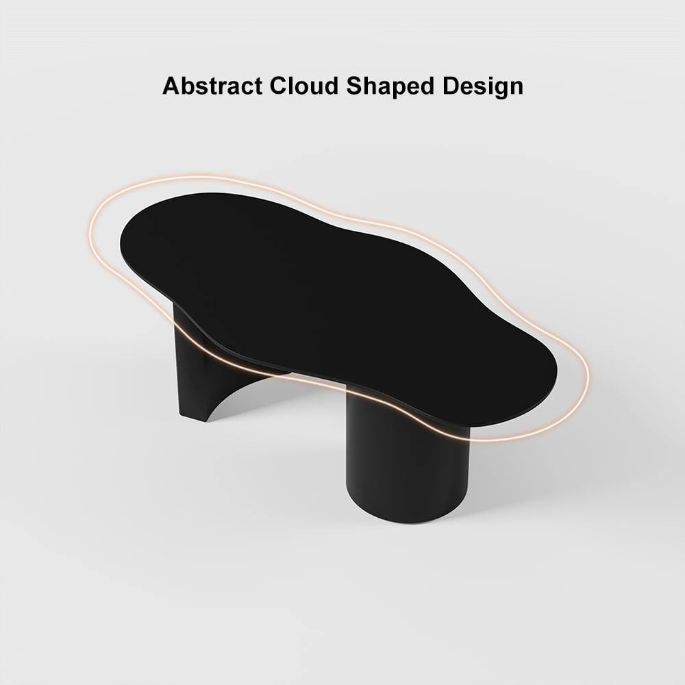 Japandi Funky Wood Coffee Table with Abstract Cloud Shaped Black