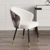 Upholstered Velvet Dining Chair Curved Back Modern Arm Chair White