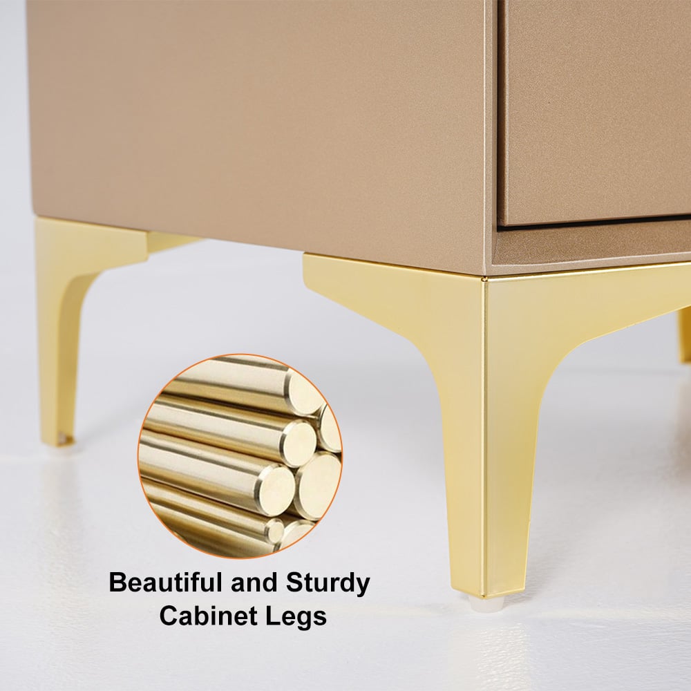 Modern Nightstand 2-Drawer Bedside Table in Gold Finish Champagne