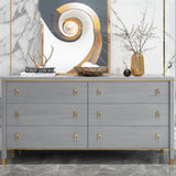 Solid Wood Dresser with Brass Accents – 6 Drawer Bedside Cabinet Gray