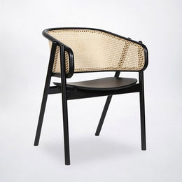 Black Japandi Rattan Dining Chair Curved Back Dining Chair Black