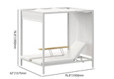 2-Person White Aluminum Outdoor Patio Daybed with Canopy & Walnut Lift Top Coffee Table White