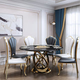 Modern Gold Round Marble Dining Table with Stainless Steel Pedestal Gold & Black